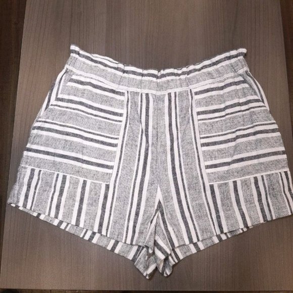 BP Linen Baja Shorts Womens Size Small Gray High Waist Pull On Chino Striped - Picture 9 of 9